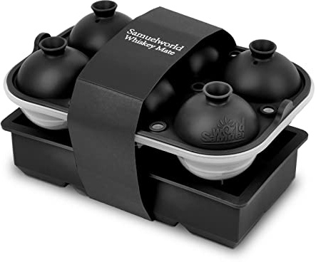 Samuelworld Premium Ice Tray Combo, Large Ice Sphere Maker & Giant Ice Cube Trays, 2 Packs, Food Grade, Durable Flexible Easy To Use, Spill-Free Integrated Funnels, Whiskey Bourbon Cocktails, (Black)
