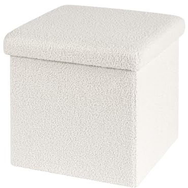 Bonlife Sittpall sittkub med förvaringsutrymme, vikbara sittkuber med lock, sammet fotpall förvaringsbox, vit, 40 x 40 x 40 cm