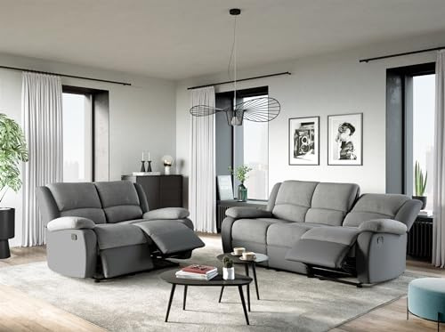 LOUNGITUDE - DETENTE - Canapé de Relaxation, Ensemble 3 + 2 Places - Manuel - en Simili/Microfibre - Gris
