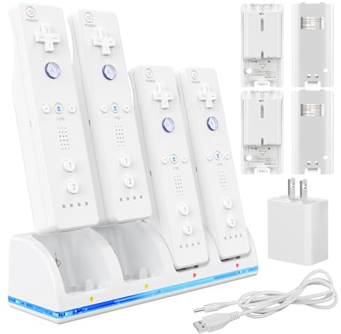 KEKUCULL Remote Controller Charger Station for Wii/Wii U with 4 Pack 2800mAh Rechargeable Battery Pack, Charging Dock Station for Wii Controller, Remotes are not Included
