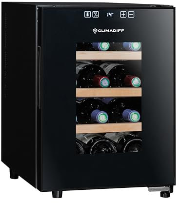 CLIMADIFF - Ultra-leiser Hybrid-Weinkühlschrank CC12F, 12 Flaschen, kleiner Temperier-Servier-Weinschrank, Temperaturbereich 11°C-18°C, freistehend