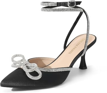 DREAM PAIRS Escarpins Femme Petit Talon Slingback À Bout Pointu avec Nœud Strass Et Bride Cheville – Chaussures De Soirée Mariage Cérémonie