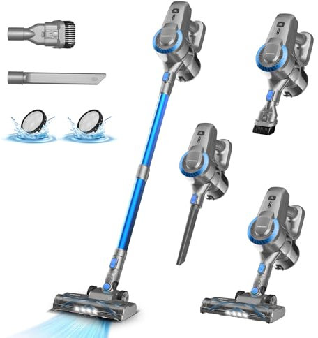 Akku Staubsauger, 25000Pa/175W/50Min Staubsauger Kabellos, Anti-Tangle-Bürste und Selbststehend, Ultraleichter Handstaubsauger akku vacuum cleaner Stielstaubsauger für Teppichen, Hartboden, Tierhaare