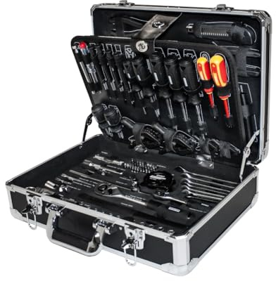 FEISTOS Werkzeugkoffer Manos 141 | Bestückt mit 141 hochwertigen Werkzeugen | Robuster Stahlkoffer mit Metallverschlüssen | Ergonomischer Tragegriff | Ideal für mobilen Einsatz