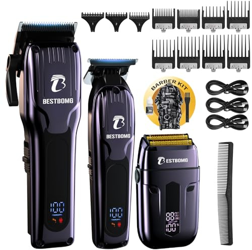 BESTBOMG® Hair Clippers for Men, Professional Hair Clippers, Beard Trimmer& Rechargeable Shaver Set, Metal T-Blade, LED Display, Barber Hair Cutting Kit for Men Grooming & Gifts, BS-808C (Blue)