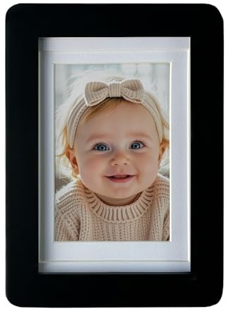 Mekenluo 4x6 Round Corner Wood Picture Frame with Mat, Natural Solid Wood with Smooth Curved Edges for Wall or Tabletop Display, Shatterproof Plexiglass Photo Frame for Home & Office Decor