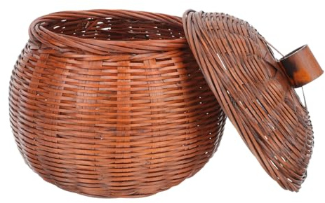 JECOMPRIS Cesta para Huevos Vintage Tapa Tamaño 4 de Bambú Natural Resistente Cesta de Almacenamiento Multifunción para Frutas y Organización en Hogar