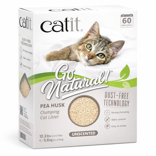 Catit Go Natural! Katzenstreu klumpend, parfümfrei, aus natürlichen Erbsenhülsen, 99,9% staubfrei, Starke Geruchsbindung, leicht ausschaufelbar, reicht für bis zu 60 Tage, 5.6 kg