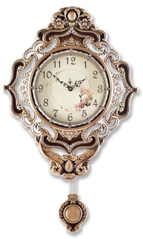 Aero Snail Retro Wall Clock with Pendulum, European Victoria Mid Century Style, Battery Operated Large Metal Silent Clock for Living Bedroom Wall Vintage Decor - Brown