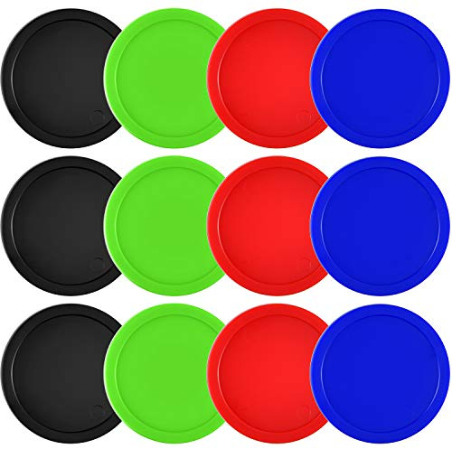 Coopay 12 Pieces Home Air Hockey Pucks 2.5 Inch Heavy Replacement Pucks for Game Tables Equipment Accessories, 12 Grams (Red, Black, Blue, Green)