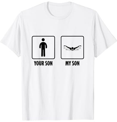 Nuotatore Tuo Figlio Mio Figlio Nuoto Sport Acquatici Compet Maglietta, Uomo, Bianco, S