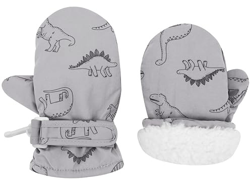 Urban Virgin Infant Baby Toddler Kids Winter Mittnes Lined Fleece Warm Waterproof Ski Snow Gloves For Boys Girls Grey Dino 6-24 Months