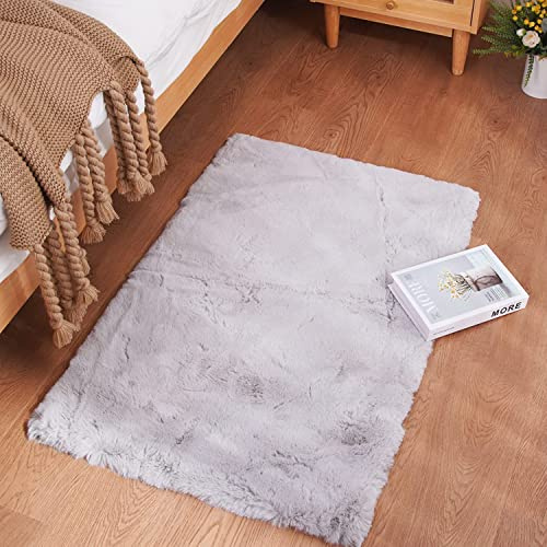 Ghouse Kurzflor Wohnzimmer Teppich Schlafzimmer Matte Moderner Home Flauschig Weich Teppiche für Kinderzimmer Anti-Rutsch Unterseite Waschbarer Teppich 60x90 cm Grau