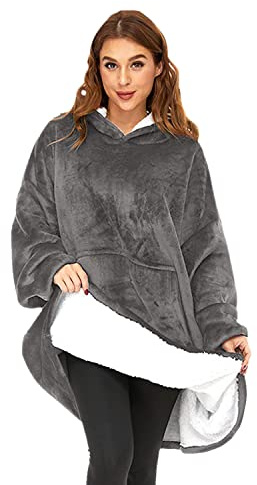 O³ Sudadera Manta Mujer - Batamanta Mujer y Hombre de Polar y Franela con Mangas y Capucha - Sudadera Noches de Invierno (Gris)