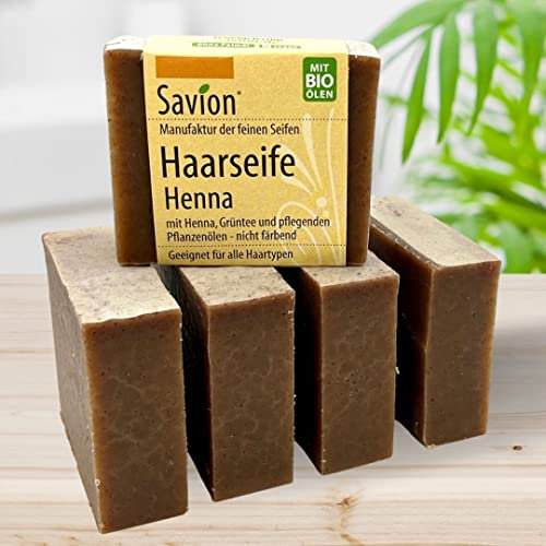 Savion 4+1 Bio Haarseife Henna | Natürliche Haarpflege für mehr Fülle & Glanz | Vegan & Nachhaltig | Für Normales bis Leicht Fettendes Haar | Made in Germany 5x 85gr