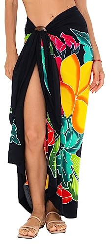 SHU-SHI Womens Hibiscus Floral Sarong Pareo Cover Up Bathing Suit Women Flower Beach Wrap Long Pool Trip Resort Skirt