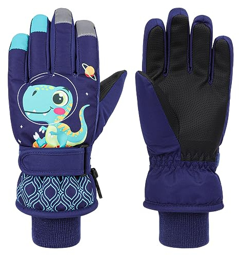 QKURT Gants de Ski Enfants, Moufles de Ski Fille Garçon Gants Chaud Hiver Moufles Coupe-Vent Respirant Snowboard pour Vélo Équitation Patinage Garçons Filles 2-13 Ans