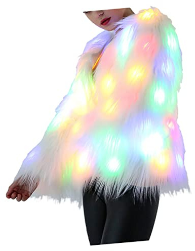 SOESFOUFU Ljus Överrock För Dam Dam Jacka Bal Jacka Light Up Rave Scenrockar Dam Cropped Jacka Lyser Ravewear Tvättad Päls Fancy LED Vit Miss Cropped Jackor För Kvinnor Täcka