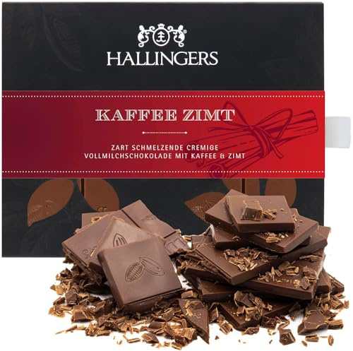 Hallingers Genuss Manufaktur Schokoladen Geschenk - Tafel Vollmilch Edel-Kakao mit Kaffee & Zimt - handmade ohne Alkohol, edle Geschenkverpackung Kaffee-Zimt, genussvolle Geschenkidee