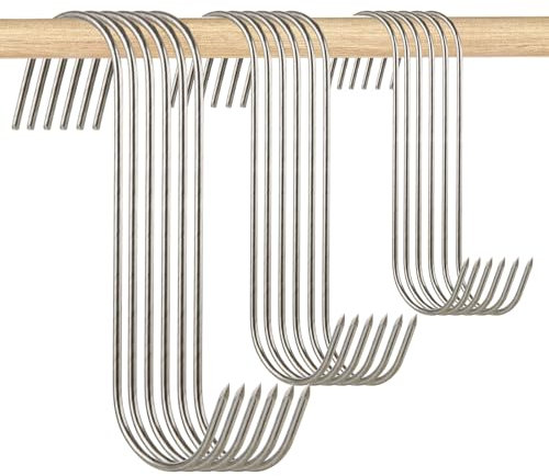 VIDETOL 120 PCS Stainless Steel Meat Hooks, 13/15/18 cm Butchers Hooks, Heavy Duty S Hooks for Cooking, Chicken Hunting and BBQ