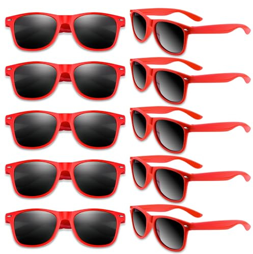 BOUBONI Lot de 20 paires de lunettes de soleil colorées pour mariage, plage, été, piscine, fête, Rouge, 5.7