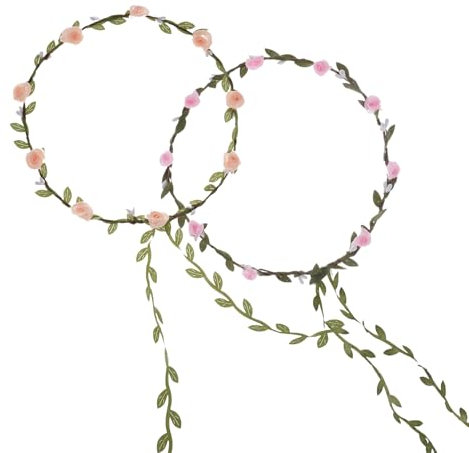 2pcs Bandeaux de fleurs fraîches Coiffure de mariage Guirlande de fausses roses pour la fête de mariage Prise de vue de portraits (Rose et or champagne, taille unique)