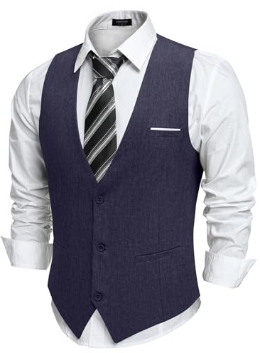 COOFANDY Chaleco Traje Hombre Negocio Sólido Chaleco Vestir Casual Cuello en V Chaleco Boda Hombre Elegante con Bolsillos Azul marino XL