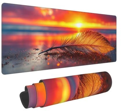 Dooqon Mouse Pad Gaming Desk Pad XXL 900x400x3mm Large Washable Mouse Mat with Stitched Edges Keyboard Sunset Feather Mousepads Non-slip Water-Resistant Rubber Base Desk Mat, for Office & Home Q-659