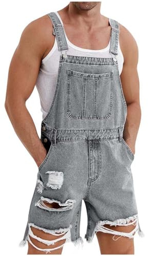 HAOLEI 2025 Peto Vaquero Hombre Rebajas,Mono Vaquero Corto Mono Pantalones de Vaqueros Peto Trabajo Bib Suelto Jumpsuit con Bolsillos Casual Mezclilla Moda Fiesta Pant Jeans Roto Denim Pantalon Monos