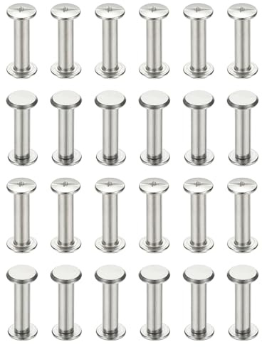 PATIKIL 24 Sets Chicago Screws, 5x20mm(DxH) Chicago Screws Phillips Binding Post Screw Bolts Leather Rivets 304 Stainless Steel Fasteners for Leather Belt Scrapbook Photo Albums, Silver