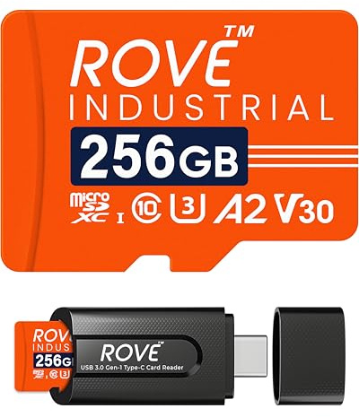 ROVE Industrial 256GB Micro SD Card with USB 3.0 Type C Card Reader, High Endurance microSDXC Memory Card 100MB/s Read Speed, C10, U3, V30, 4K, A2 for Dash Cam, Android Smart Phones, Tablets, Games
