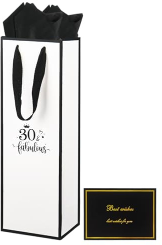30th Birthday Wine Gift Bag Set, Bottle Bag with Tissue Paper & Card Ideal for Wine Gifts