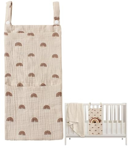 XJLyaya Bolso Colgante para Cama de Bebé, Bolsa de Almacenamiento Colgante con 2 Bolsillos, Almacenamiento Cuna, Se Utiliza para Guardar Cunas, Pañales, Ropa y Juguetes (Beige)