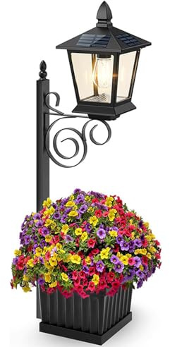 Luz solar de jardín montada en la pared, luz solar 2 en 1 con maceta, IP54 impermeable con sensor de encendido y apagado automático, iluminación de 8 a 10 horas de duración para patio, puerta