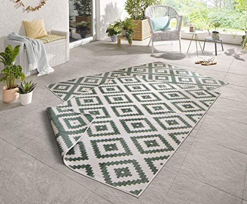 NORTHRUGS Outdoor Teppich Malta-Wendeteppich Wetterfest Modernes Geometrisches Muster Läufer für Balkon Terrasse Garten Wintergarten Wohnzimmerteppich Wasserfest, Polypropylen, Grün,Creme, 200x290cm
