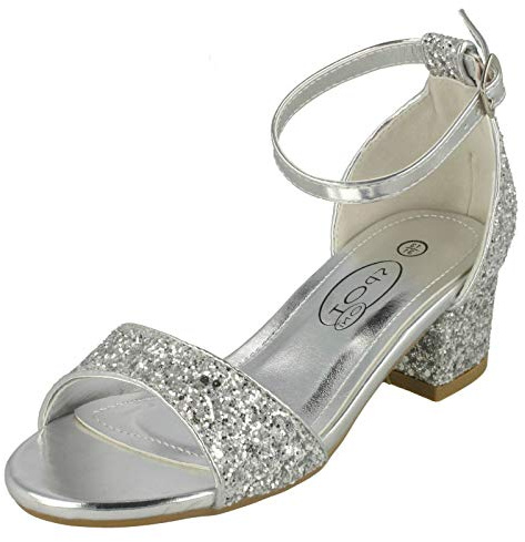 Spot On Sandales à talon moyen pour fille - Argenté - Silver, 33 EU