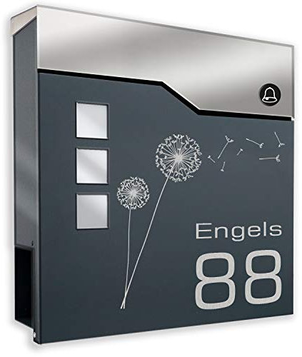 Zalafino Briefkasten mit Funkklingel – Anthrazit RAL 7016 – Individualisierbarer Design-Briefkasten aus pulverbeschichtetem Stahl