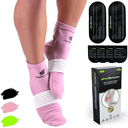 Kühlsocken Chemotherapie für Fußkühlung - Polyneuropathie Socken - Kühlschuhe Gegen Heiße Füße mit 4 Kühlpads Gel für Fuß - Kältesocken mit Fixierband (S/M, Rosa)