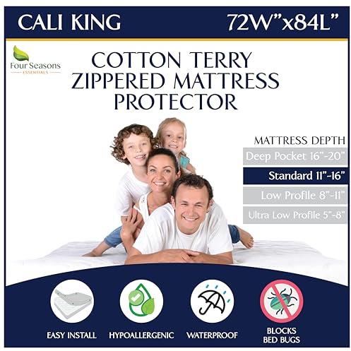 Zippered Waterproof Mattress Encasements - Hypoallergenic Mattress Protector Cover with Soft Cotton Terry Fabric Top - California King Size 72' x 84