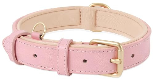 HEELE Collier pour Chien, en Cuir, Collier de Chien Ajustable Coussin Moelleux Cuir Nouvelle Couleur de Rembourrage pour Petits, Moyens ou Grands Chiens, Rose, L