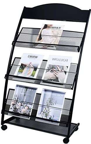 Prospektständer/ Prospekthalter Ständer Büromaterial - Drehbar Prospektständer Mit Rad, Bodenständer Magazin-Literaturständer, Informationsständer for Messeausstellungen Zeitungshalter ( Color : Black