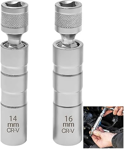 sinzau Zündkerzenschlüssel, 2 Stück Universal Flexibel Zündkerzenschlüssel 14mm und 16mm, Drehbarer kfz-Zündkerzenschlüssel, Entferner Installer Werkzeug, Zündkerzenstecker für die Autoreparatur