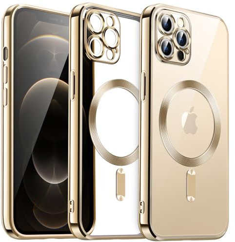 JETech Weiche Klar Hülle für iPhone 12 Pro 6,1 Zoll, Kameraschutz Vollständiger, Kompatibel mit MagSafe Kabellosem Laden, Stoßfest Elektroplattiert TPU Handyhülle (Gold)
