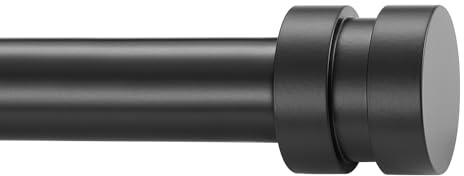 Kort justerbar gardinstång i matt svart, 30–51 cm, 2,5 cm i diameter, kraftigt sidostångset med aluminiumändar för fönster, dörr och gardiner