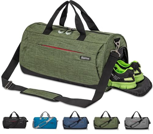 Kuston Sports Gym Bag with Shoes Compartment, Trolley Sleeve and Wet Pocket Gym Duffel Bag Overnight Bag-Upgraded