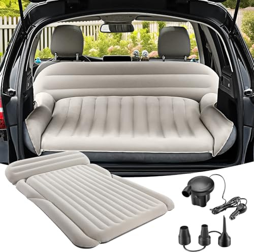 KMZ SUV Luftmatratze Dickere Doppelseitige Beflockung Camping Matratze – Tragbares Bewegliche Schlaf-Auto-Bett – Bequeme Aufblasbare Reisen Luftbett mit Elektrische Luftpumpe und 2 Kissen