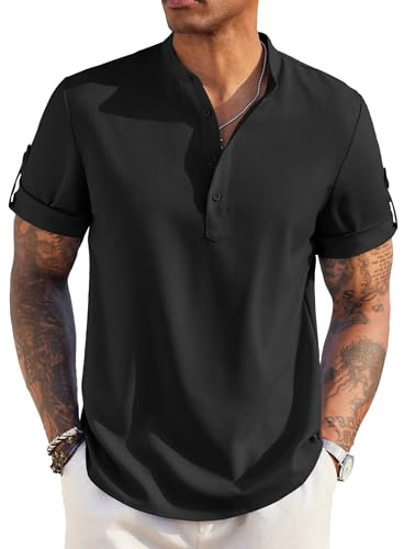 COOFANDY Camisa de Manga Corta para Hombre Camisa de Ocio con Botones Camisas Informales de Ajuste Regular Camisa de Negocios de Verano
