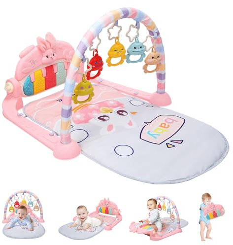 CUTE STONE Spielbogen Baby, Klavier Spieldecke baby mit Musik & Lichtern, Spielmatte mit Spielbogen abnehmbarem Babyspielzeug, Musikalisches Aktivitätszentrum für Säuglinge, Neugeborene 3–12 Monate.