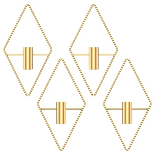 Foppla 4Pcs Hanging Vase Wall Décor Metal Eucalyptus Wall Art Modern Diamond Shape Geometric Room Ornament for Living Room Balcony(golden)