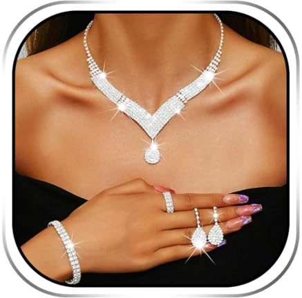 Sixexey Wedding Jewelry Set Silver Rhinestone Jewelry Bridal Prom Jewelry Necklace Set for Women